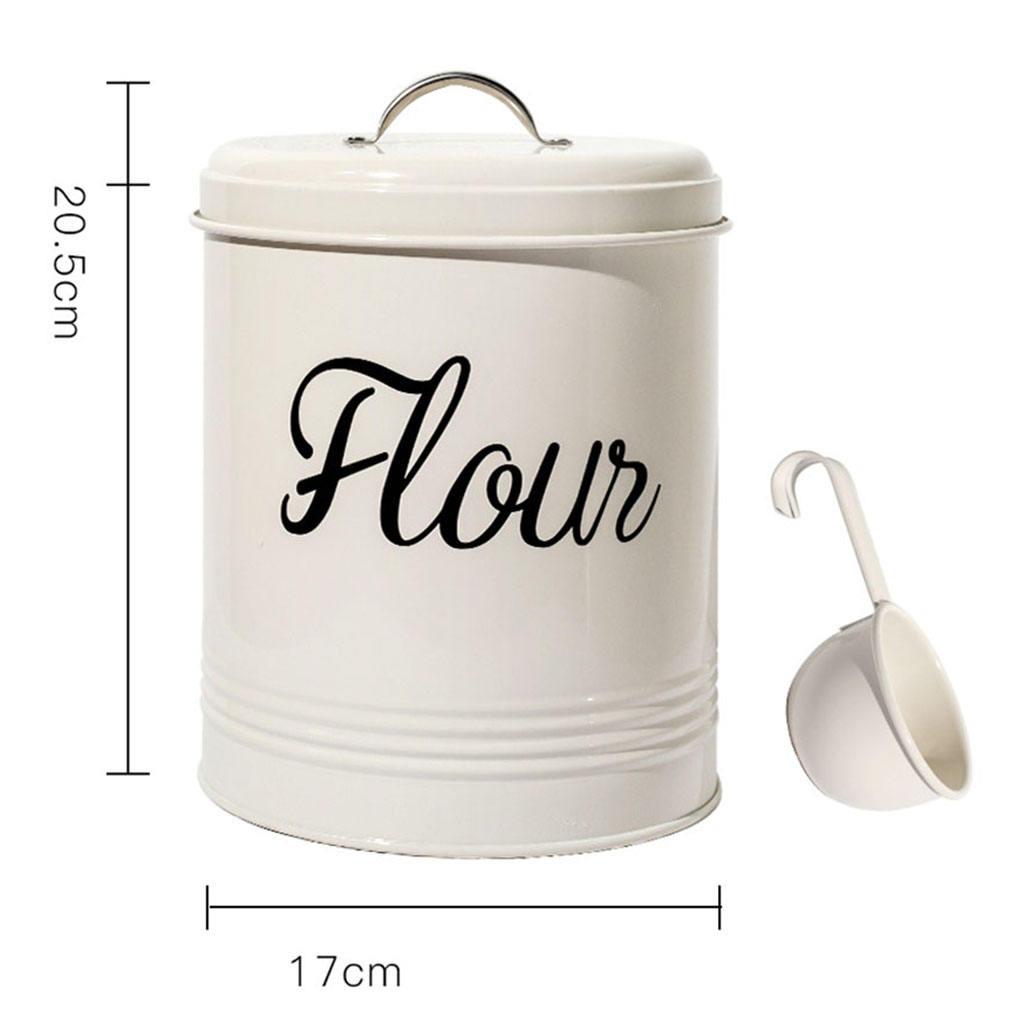 Rustic Metal Food Flour Storage Tin Jar 5L Container with Scoop