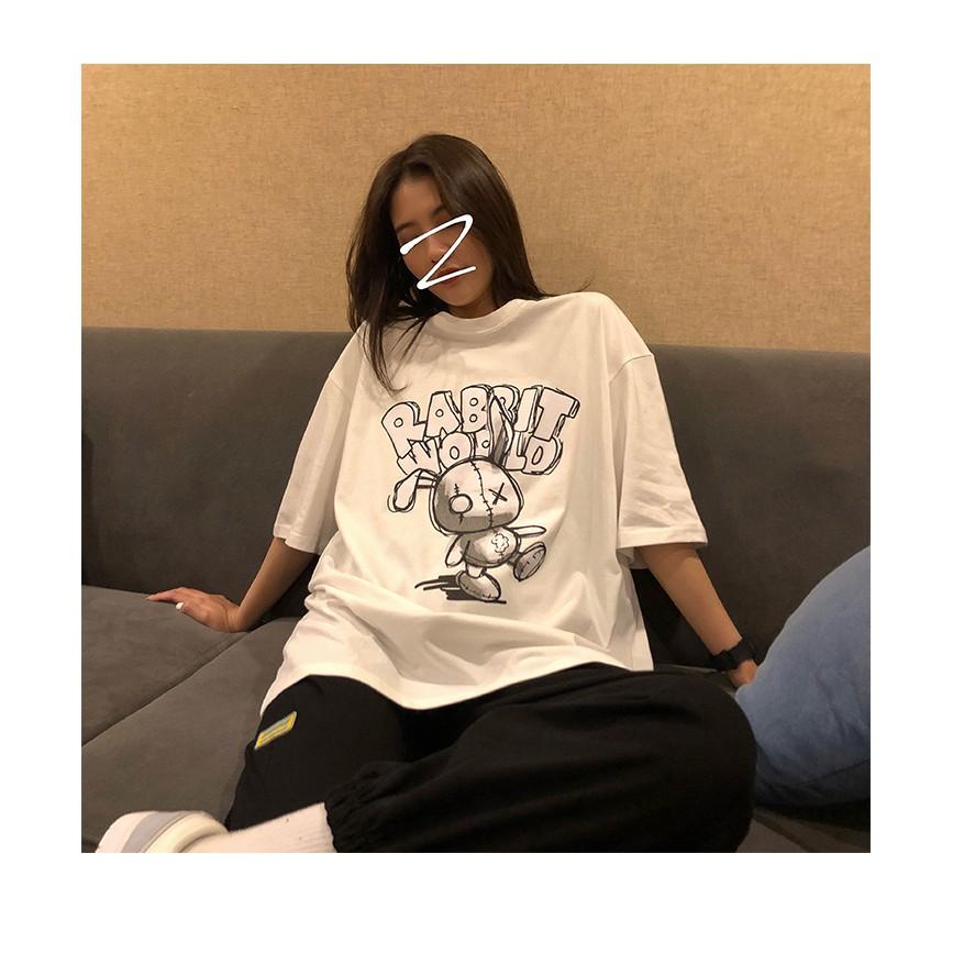 Áo thun tay lỡ RABBIT WORLD phông Unisex nam nữ tee oversize form rộng pull Ulzzang Streetwear Hàn Quốc vải mềm