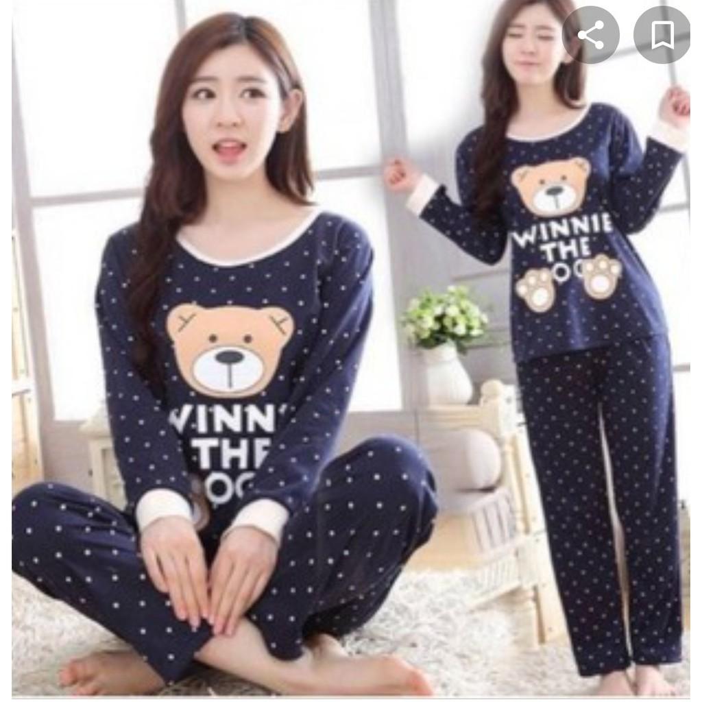 Bộ Mùa Đông Dài Tay Nữ Bộ Đồ Ngủ Bộ Ấm Hoạt Hình Gấu Vàng Dép Nỉ Pyjama Cặp Đôi Nhung San Hô Ngủ Pyjamas 2 M