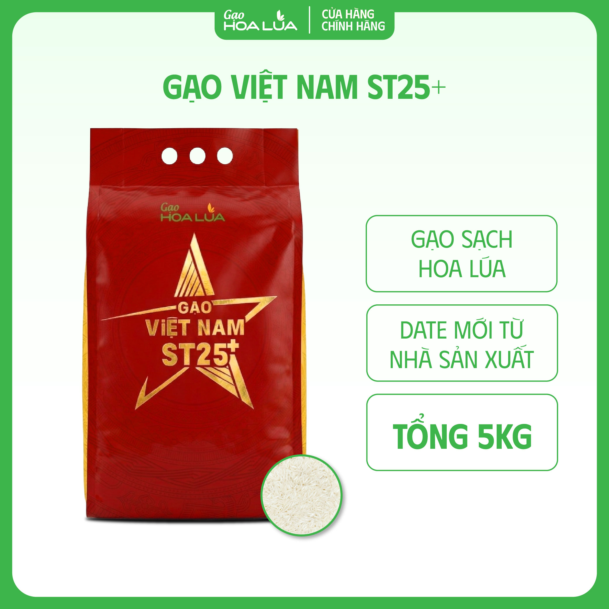 Gạo Việt Nam ST25+ (túi 5kg) - Mềm dẻo, thơm ngon, phù hợp nhiều khẩu vị [Sản phẩm mới 2026]