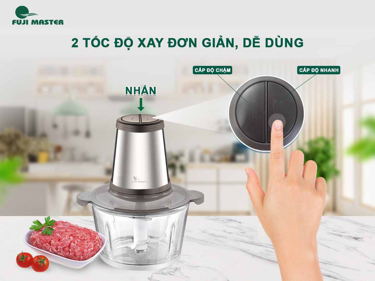 Máy xay thịt thực phẩm đa năng Fuji Master FJM-1022 2L (Inox - Tô Thủy Tinh) - Thép không gỉ - 350W - Hàng chính hãng