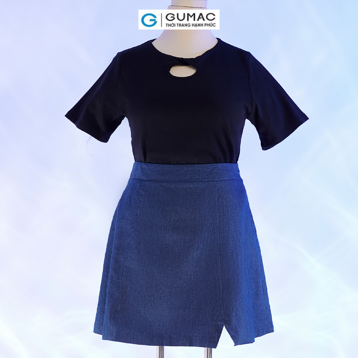 Chân váy A bigsize xẻ trước thời trang GUMAC VD10036