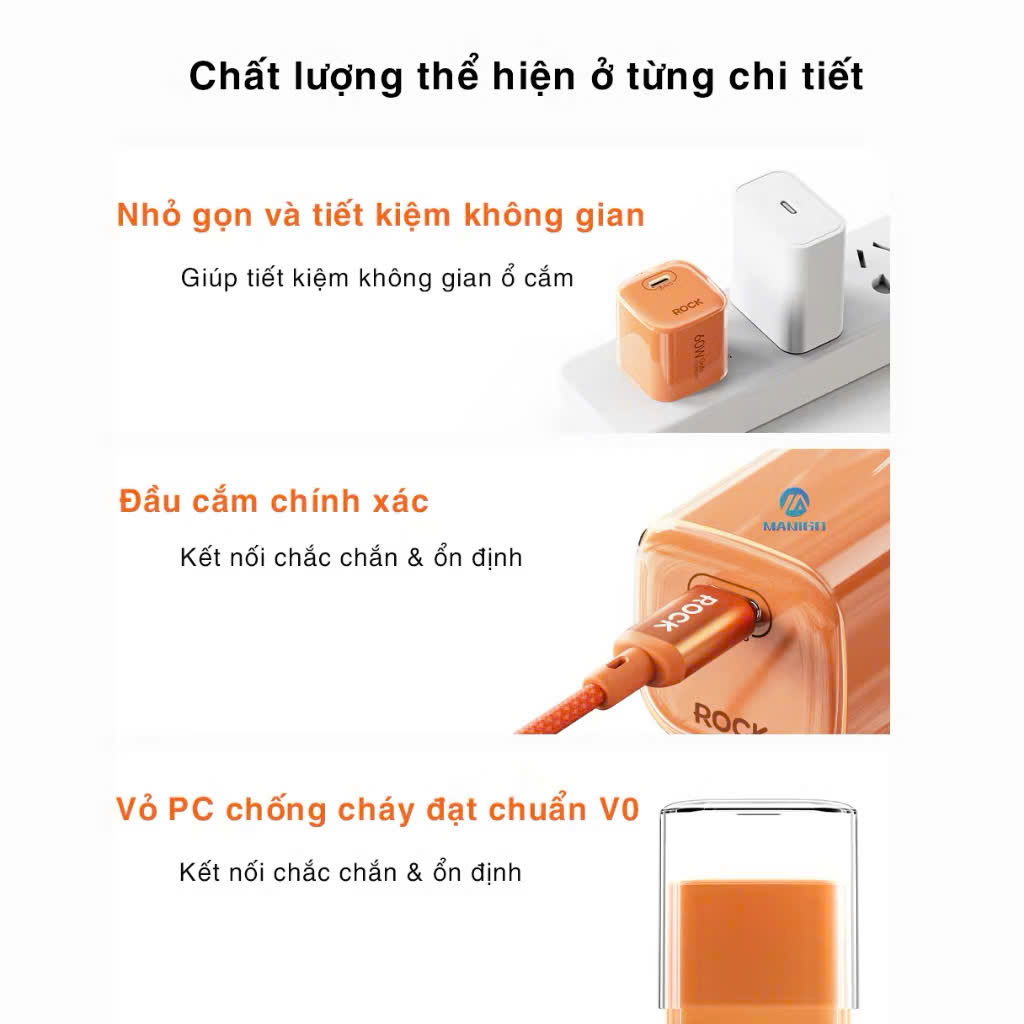 Bộ củ cáp sạc nhanh typeC PD 60W RockSpace T89 cáp typeC to TypeC - Hàng chính hãng bảo hành 12 tháng