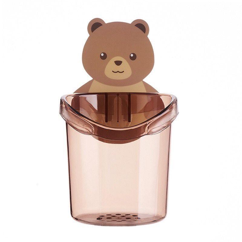 Cốc Gấu Dán Tường Đựng Bàn Chải Kem Đánh Răng Cốc Đựng Bàn Chải Treo Tường Hình Gấu Nâu Dễ Thương