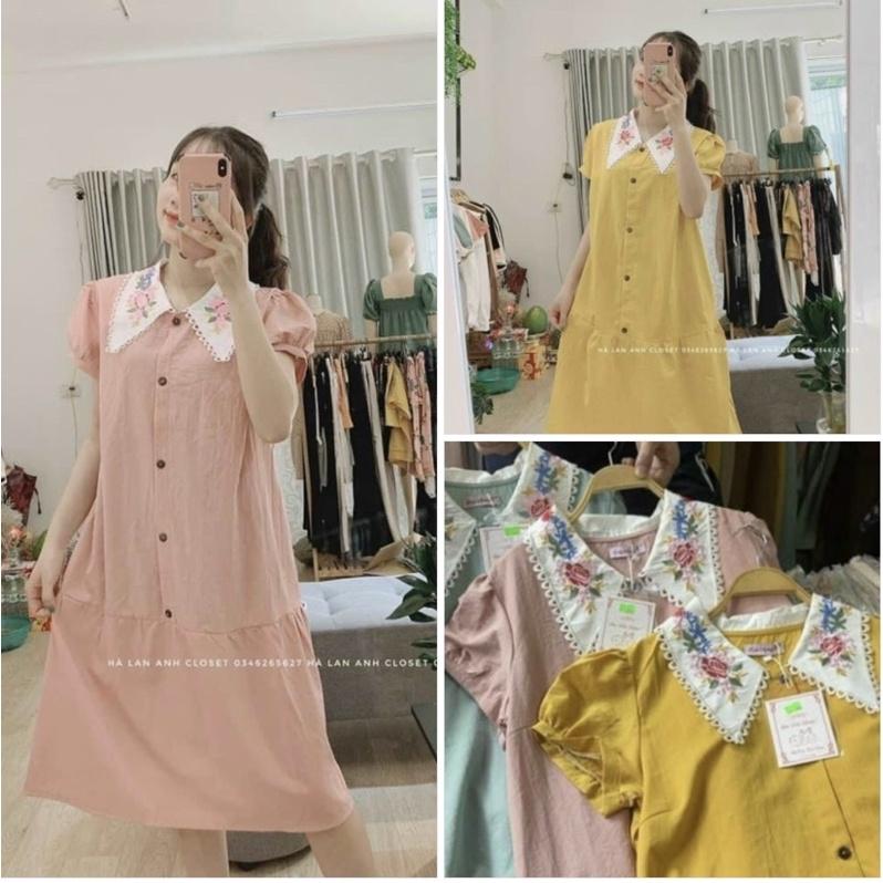 Đầm bầu sơ mi caro có tui siêu xinh