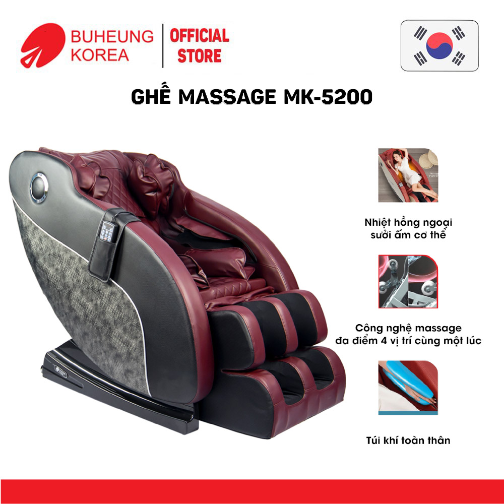 Ghế Massage tiêu chuẩn Buheung MK-5200, nhiệt hồng ngoại, massage đa điểm, túi khí toàn thân, bảo hành chính hãng