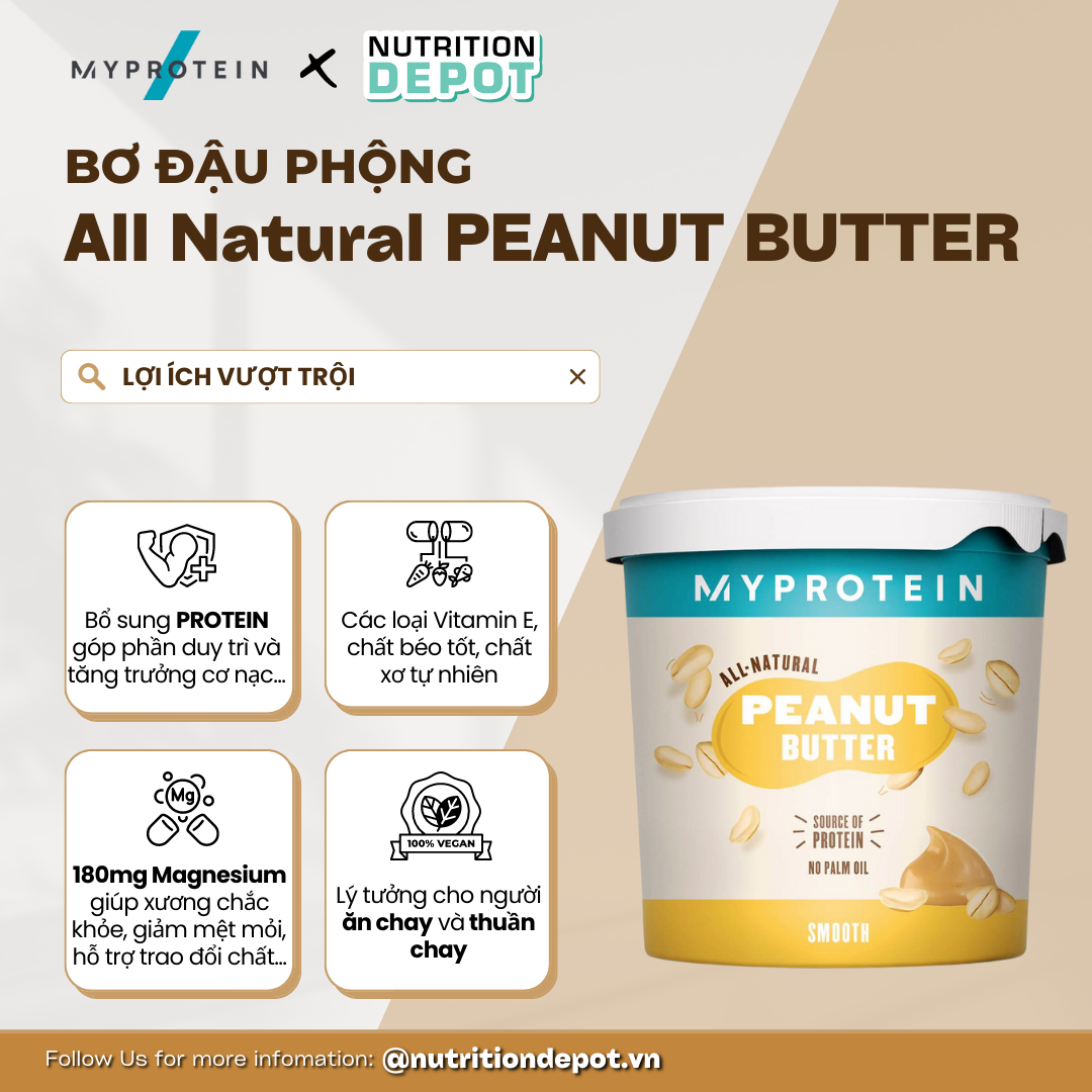 Bơ đậu phộng All Natural Peanut Butter Myprotein (hộp 1kg) - Tăng cường sức khỏe tim mạch - Nutrition Depot Vietnam