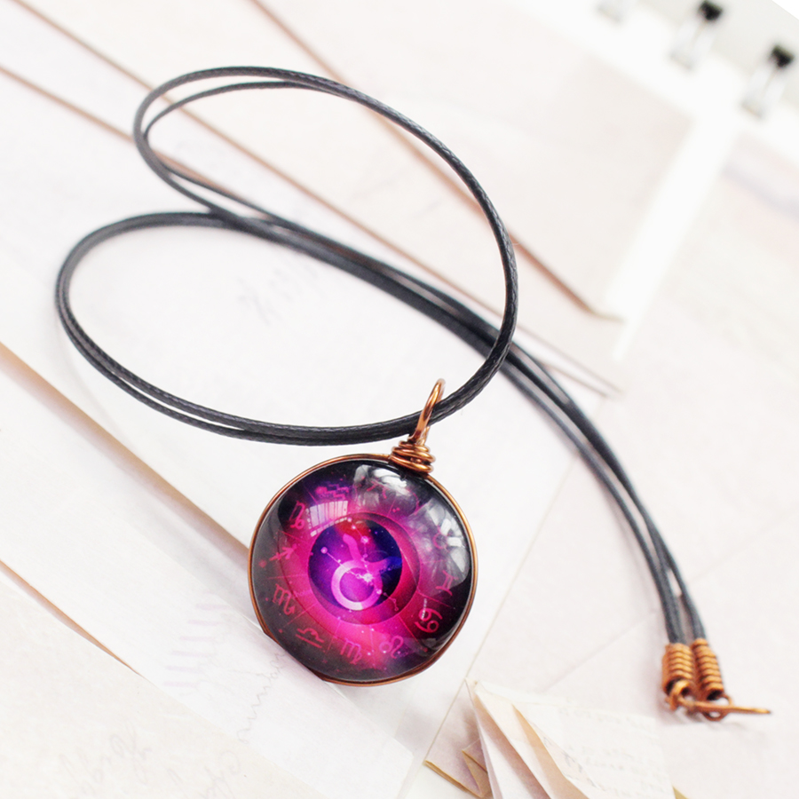 Dây chuyền 12 cung hoàng đạo Zodiac tông tím huyền bí 06647-DC003