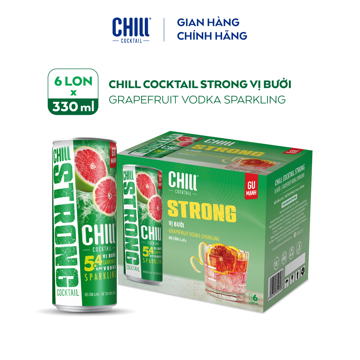 [VOUCHER 50%] Thùng 6 lon Chill Cocktail Strong vị Bưởi Vodka (330ml/lon)