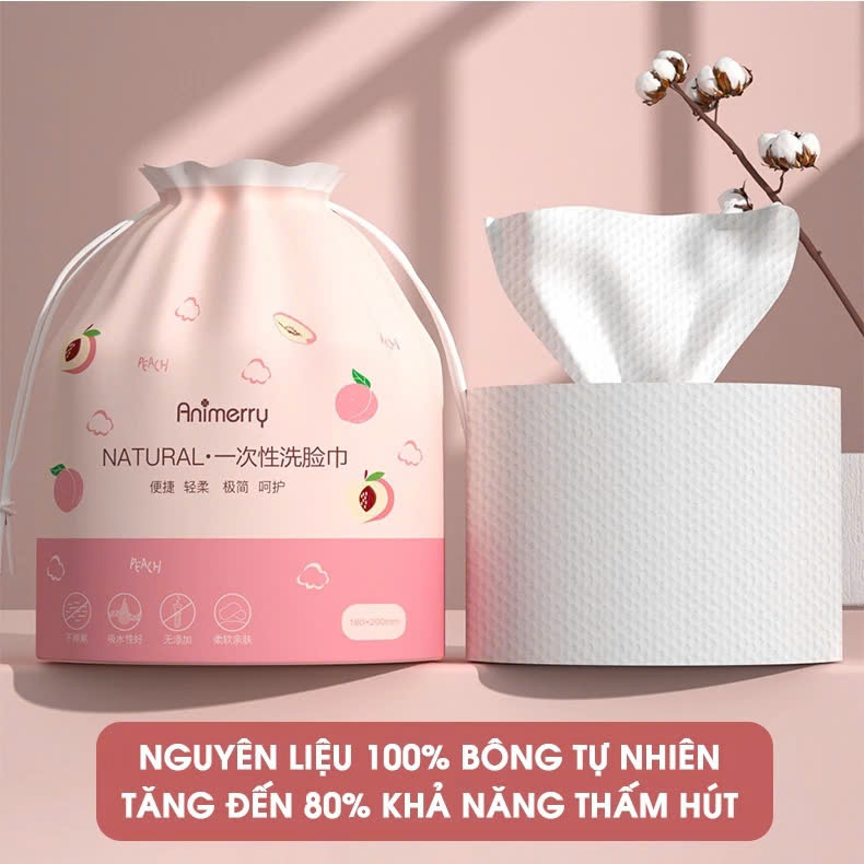 Khăn mặt khô dùng 1 lần lau khô, lau ướt - 40 khăn/cuộn, kích thước 20x20cm