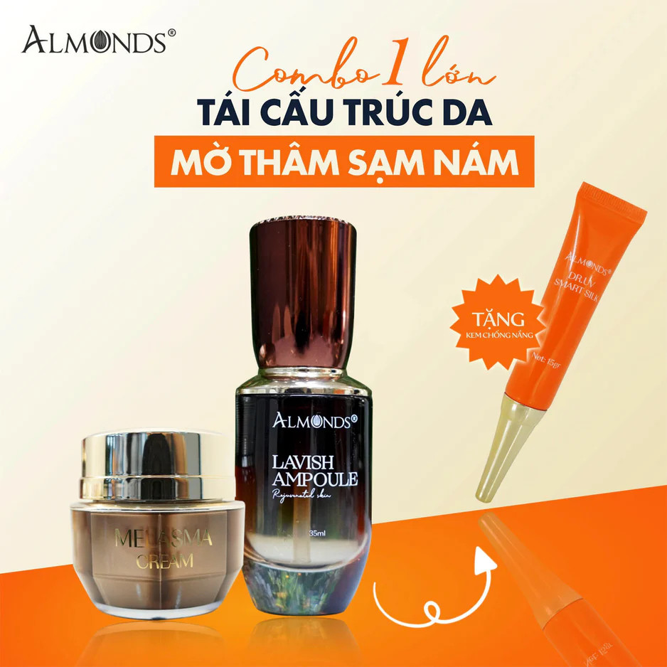 Combo 1 Tái Tạo Da Mờ Thâm Sạm Nám Almonds 2 Món