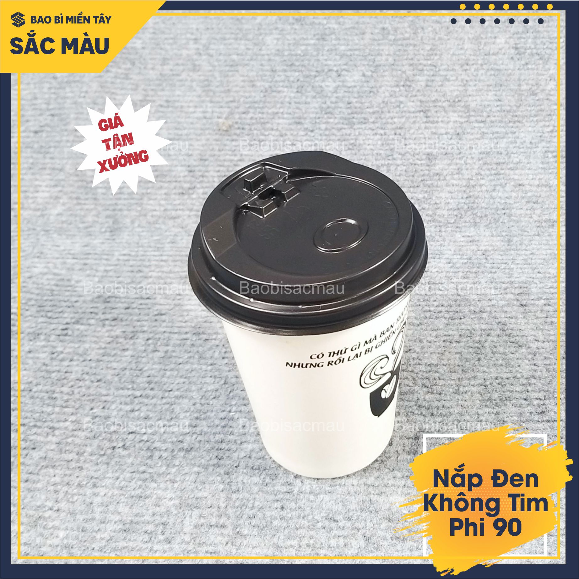 Sỉ 50 Nắp Đen nhựa phi 90mm nắp ly giấy, nắp ly tim