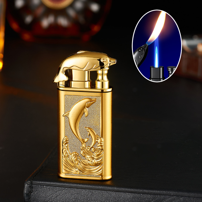 Bật lửa hột quẹt 2 chế độ lửa hình cá heo kim loại - xài gas
