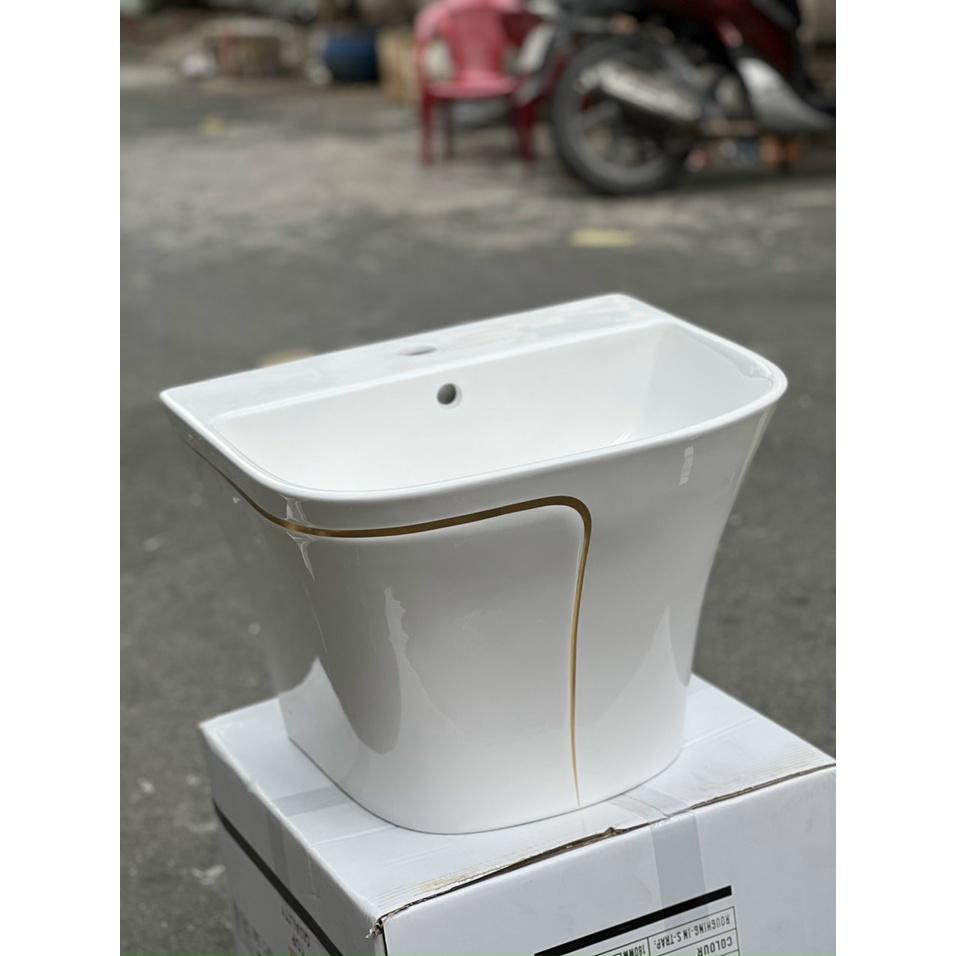 LAVABO TREO TƯỜNG LIỀN KHỐI TRẮNG SỌC VÀNG