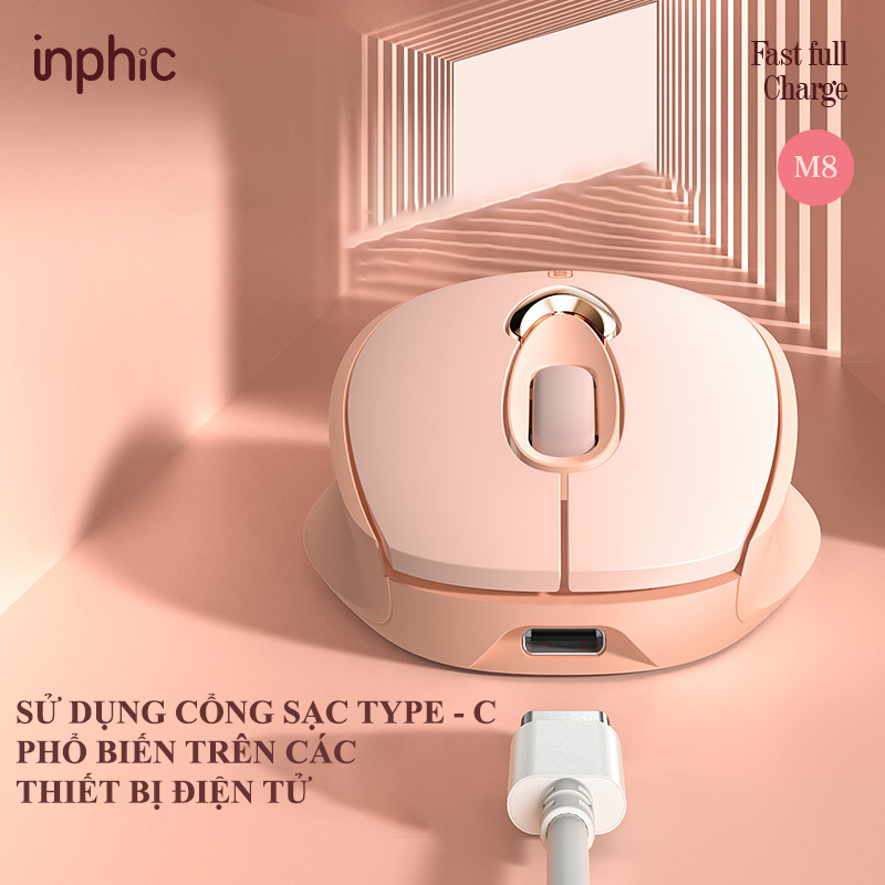 Chuột không dây INPHIC M8 với màu sắc nữ tính và thiết kế dễ thương kết nối bằng chip USB 2.4GHz - Hàng Chính Hãng