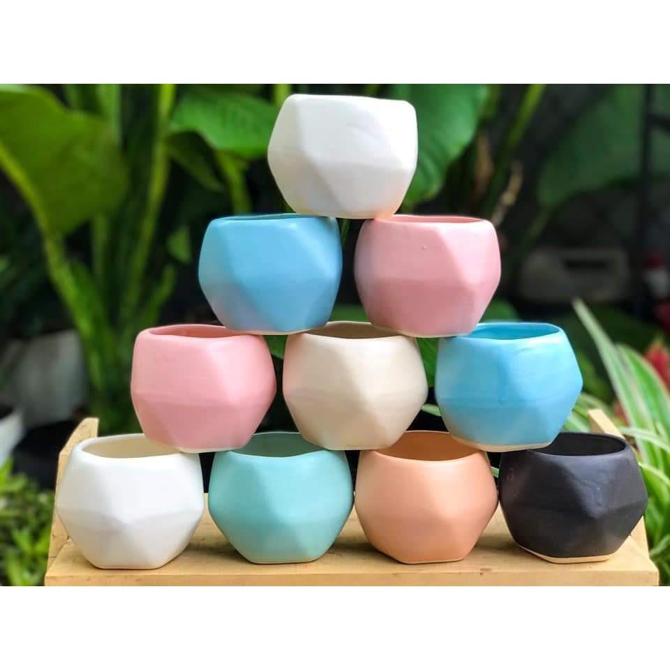 Chậu trồng cây bằng sứ trơn, nhiều màu trồng sen đá, tiểu cảnh, cẩm nhung trang trí