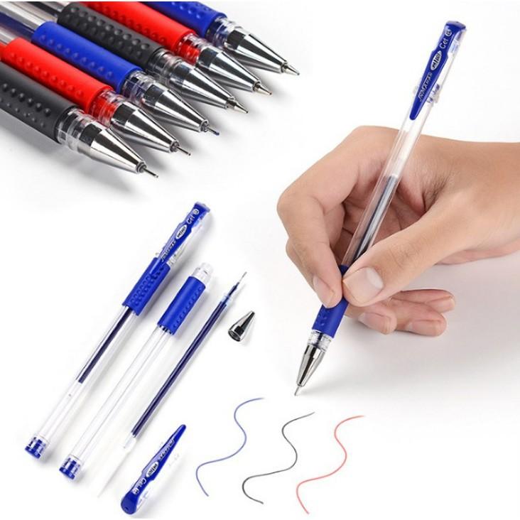 Combo 10 bút gel nước ngòi Bi và Kim văn phòng 0.38, 0.5mm mực đều, nét chữ đẹp đủ màu (xanh, đen, đỏ, tím)