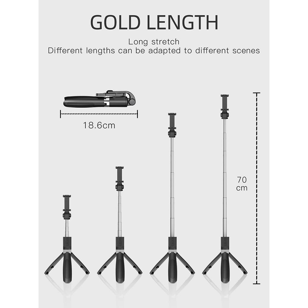 Selfie Stick Tripod Bluetooth Wireless Rotation Extendable Black