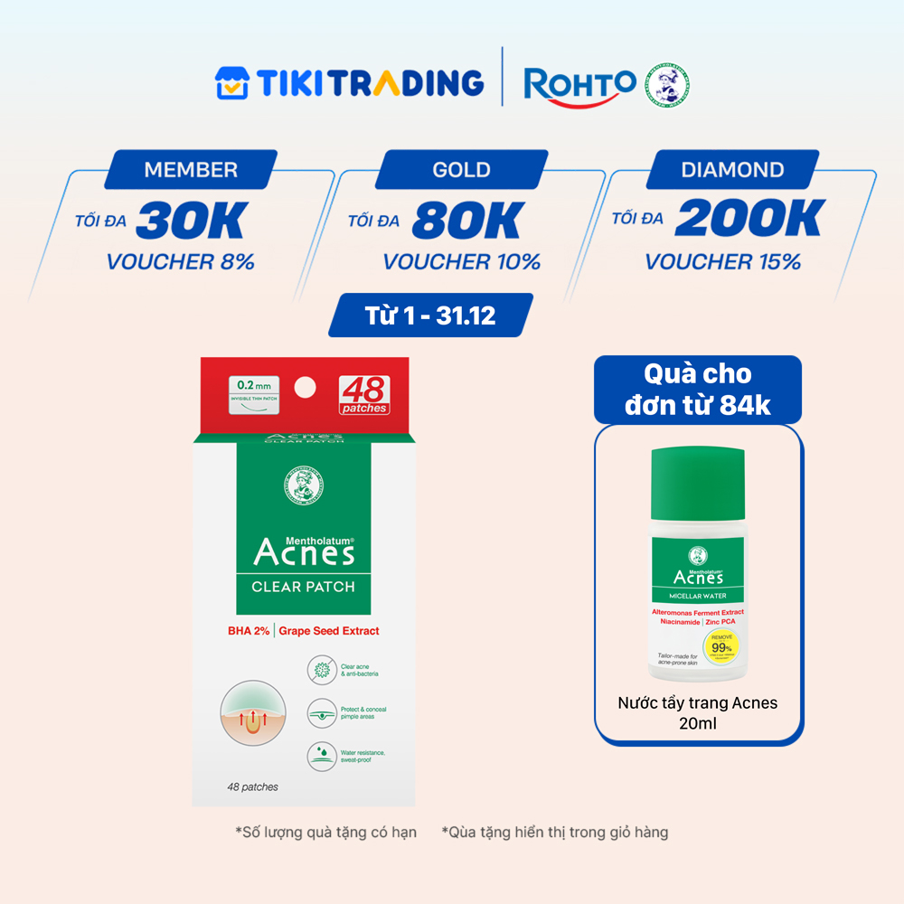 Miếng dán mụn giúp giảm mụn sưng viêm Acnes Clear Patch (48 Miếng)