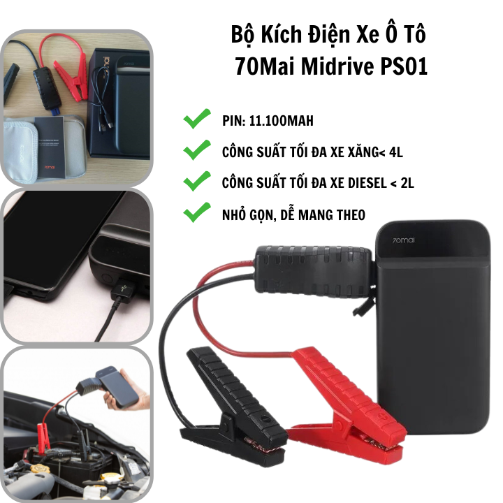 Bộ kích điện xe ô tô khẩn cấp Sothing 70Mai Midrive PS01 tích hợp pin dự phòng 11100mAh