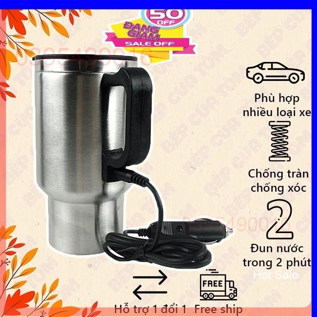 Cốc Đun Nước Trên Xe Ô TÔ Chất Liệu Thép Chống Gỉ 304 cao cấp, Chống Xóc Va Đập, Cốc Đựng Nước Có Nắp Gioăng Cao Su Kín.