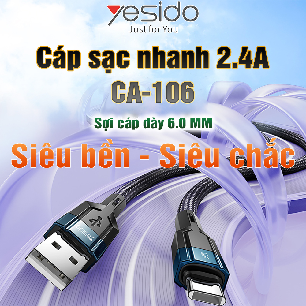 Cáp sạc nhanh 2.4A CA-106 Sợi cáp dày 6MM Siêu bền Siêu chắc Hàng chính hãng