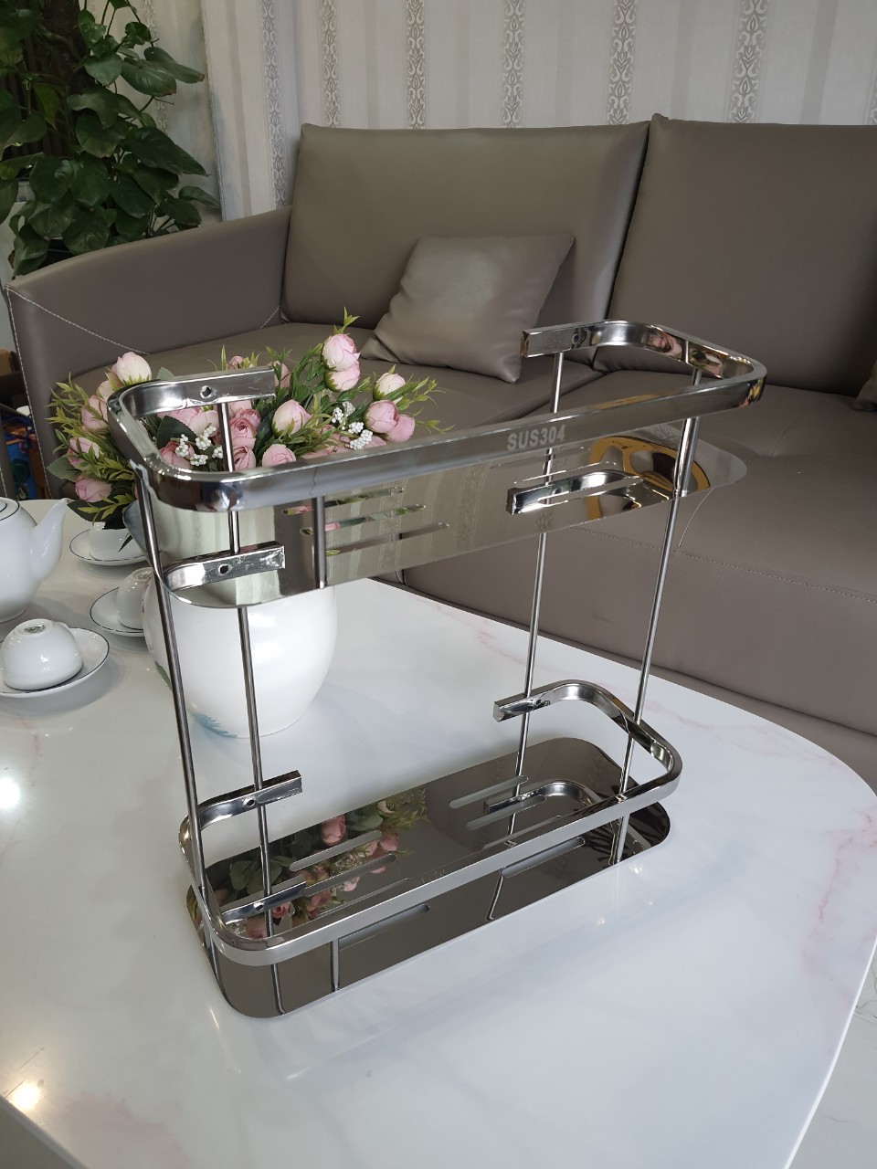 Kệ chữ nhật 2 tầng nhà tắm Inox SUS304