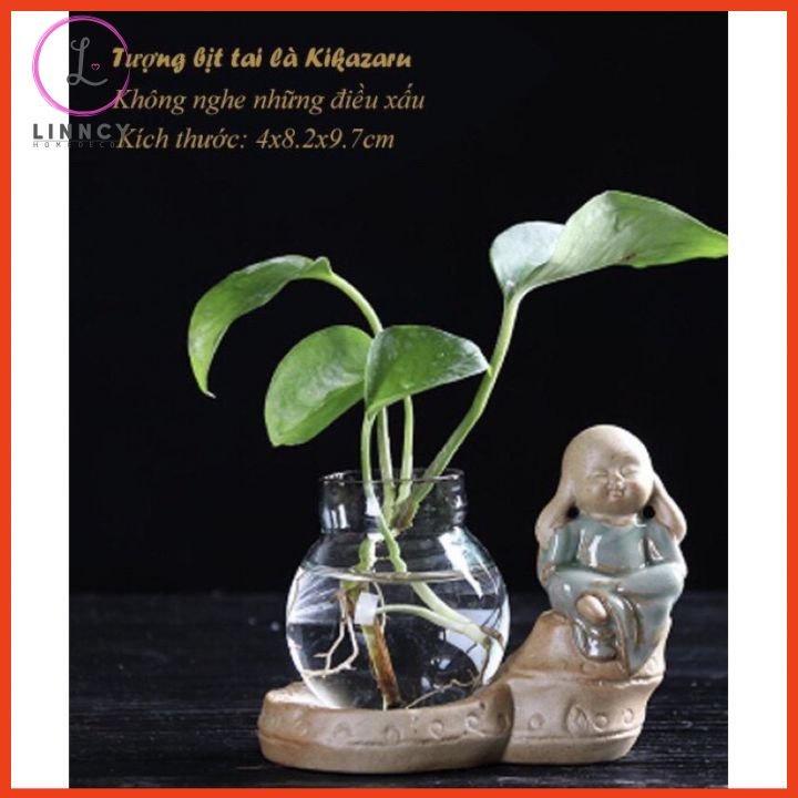 Set 4 tượng An Lạc kèm lọ hoa phong thuỷ dùng trồng cây, nuôi cá cảnh