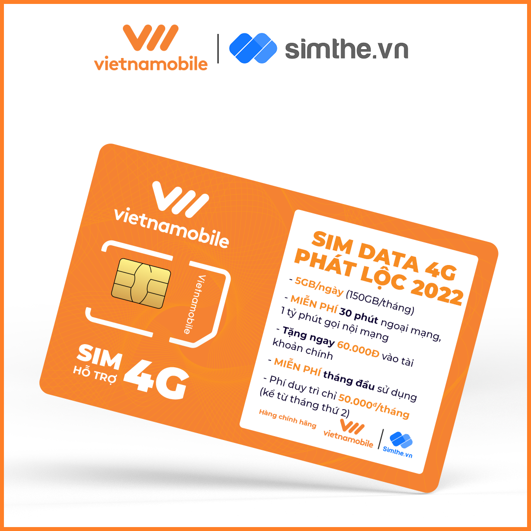 [FREE 30 Ngày] Sim 4G VIETNAMOBILE PHÁT LỘC Data 5GB/Ngày (150GB/Tháng). Miễn Phí 30P Gọi Ngoại Mạng + 1 Tỷ Phút Gọi/SMS Nội Mạng. Tặng 60K TK Chính. Chỉ Dùng Tại 20 Tỉnh Miền Nam - Hàng Chính Hãng