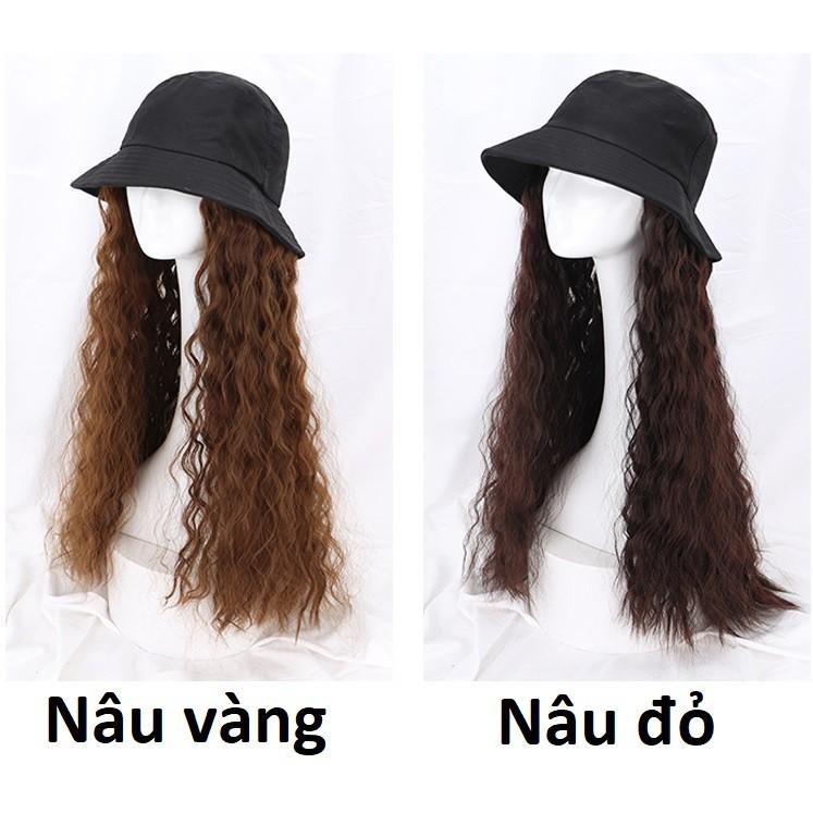 Tóc giả gắn mũ tai bèo đen xù mì