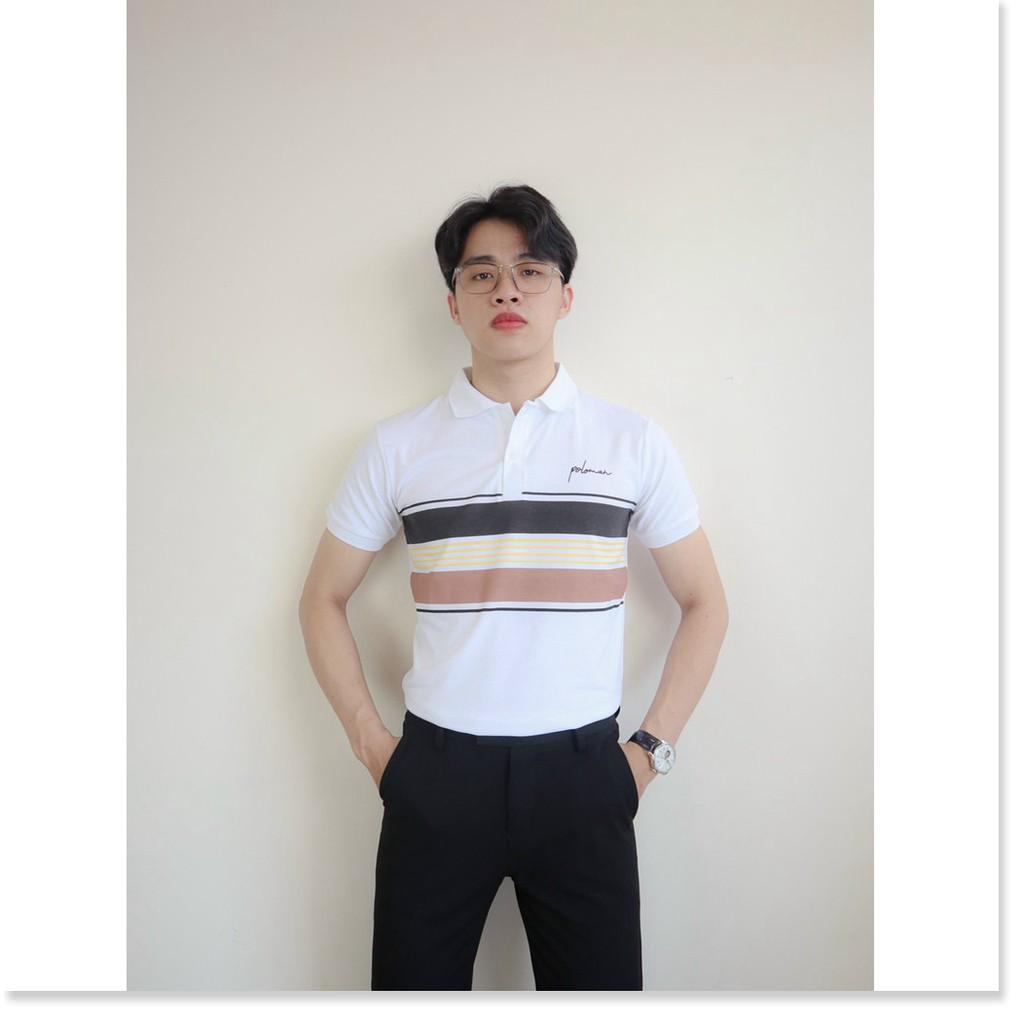 Áo thun cổ trụ ngắn tay kẻ ngang hoạ tiết cực đẹp KME FASHION