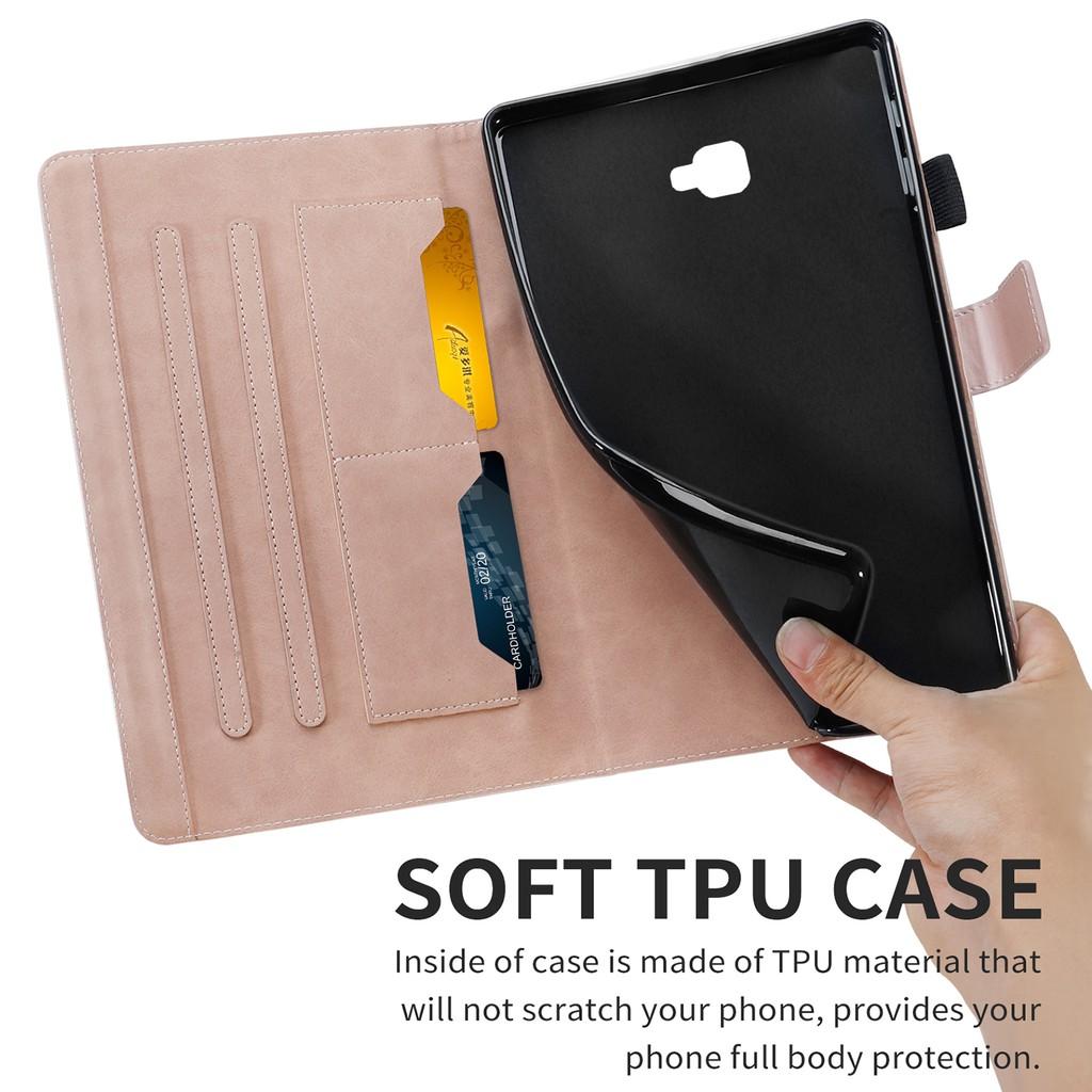 Flip Case For Samsung Galaxy Tab A 10.1 SM-T580 SM-T585 Casing Flexible Soft Silicone Premium PU Leather Wallet Shell Flip Cover with Card Holder Tablet Case