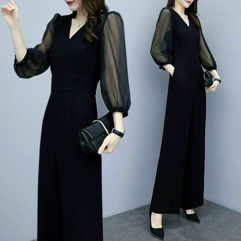 Jumpsuit Đen Phối Tay Dài Sang Trọng, Nổi Bật, Tinh Tế