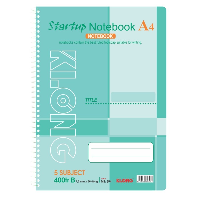 Sổ kẻ ngang lò xo 400 trang Startup A4 Klong 394 - Sổ kẻ ngang khổ A4 kích thước 210 x 297 mm