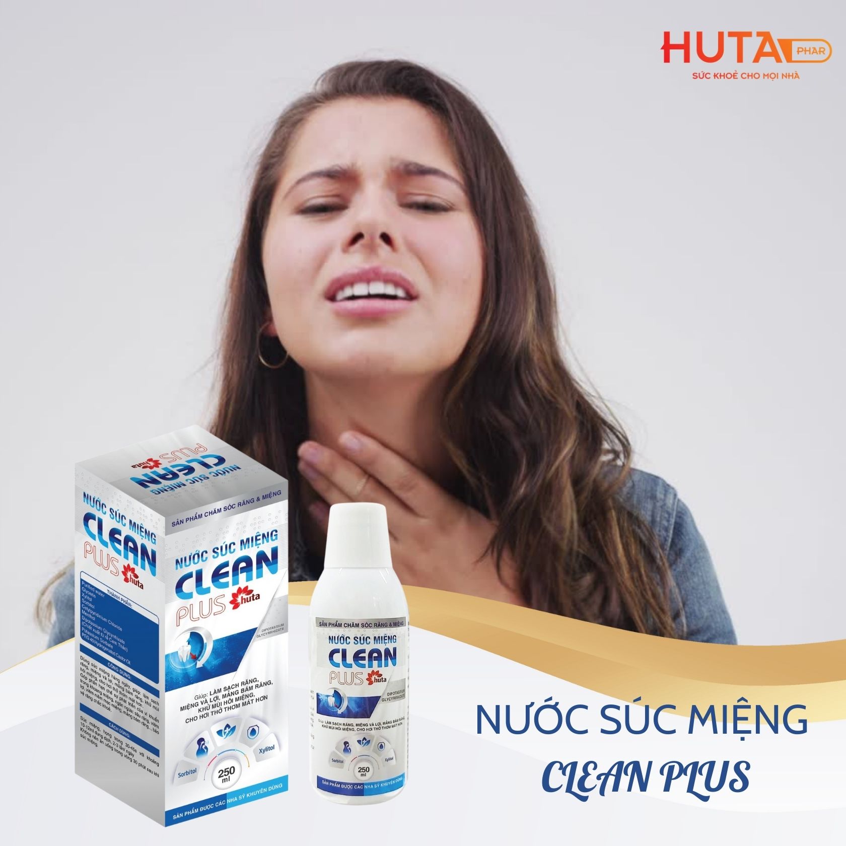 Nước súc miệng CLEAN PLUS giúp làm sạch răng, miệng, lợi cho hơi thở thơm mát suốt ngày.