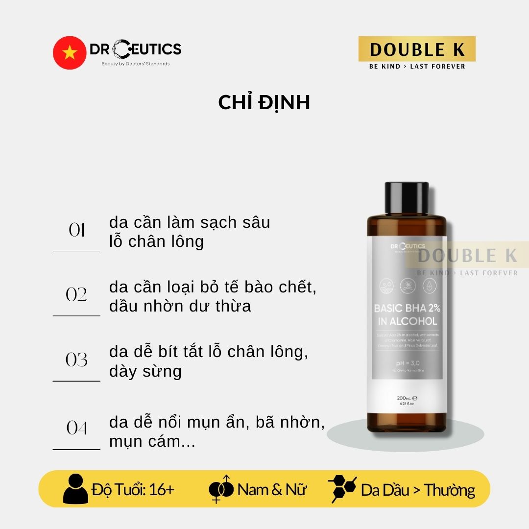 DrCeutics Basic BHA 2% In Alcohol - Giảm và Ngừa Mụn, Loại Bỏ Tế Bào Chết, Mềm Mịn Da - Double K