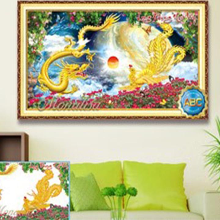 Tranh đá long phụng sum vầy Y8254 - kích thước: 110 * 60cm.