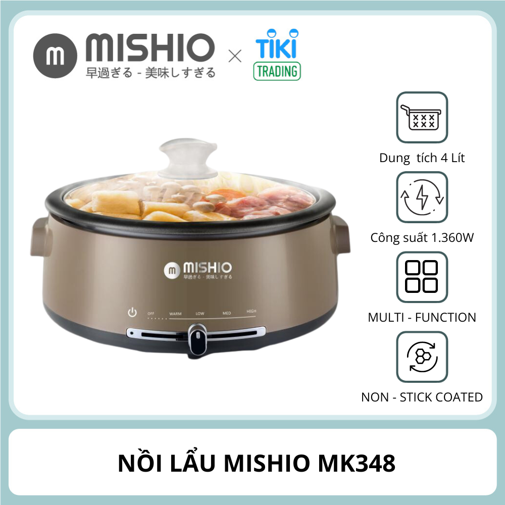 [Nhập XMAS2120K giảm 20K] Nồi lẩu điện lòng 4L có thể tách rời Mishio MK348-Hàng chính hãng