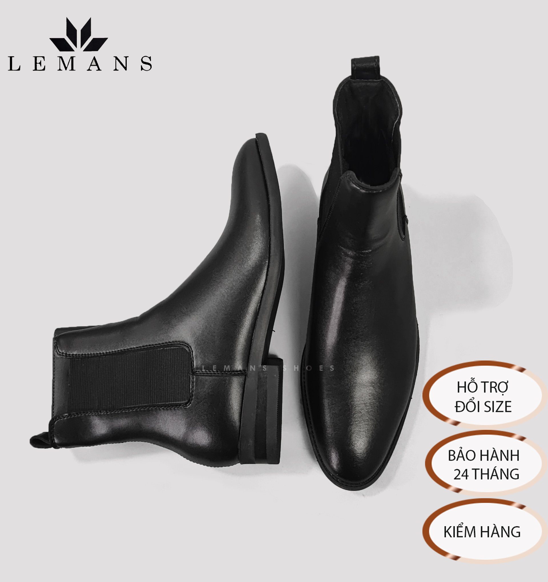 [Chelsea boots Classic] CB02 LEMANS bản mũi nhọn, Đế vân gỗ, da bò cao cấp  bảo hành 12-24 tháng