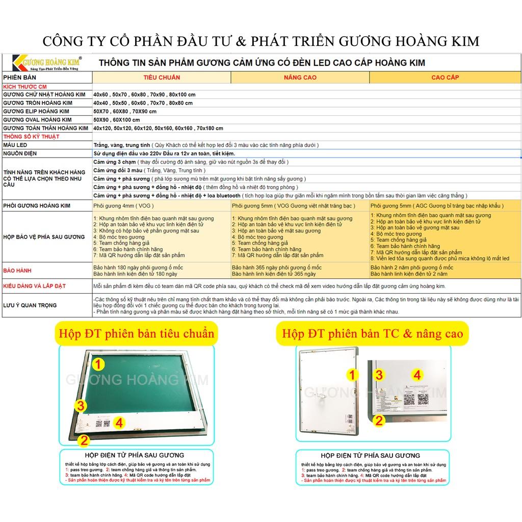 Gương cảm ừng có đèn led hình oval elip bầu dục nhà tắm phòng wc trang điểm makeup decor cao cấp treo tường kích thước 50x70cm ,60x80cm , và 70x90cm guonghoangkim mã HK-2001