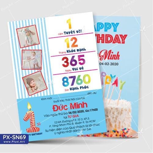 Thiệp thôi nôi – sinh nhật theo yêu cầu Pluxi