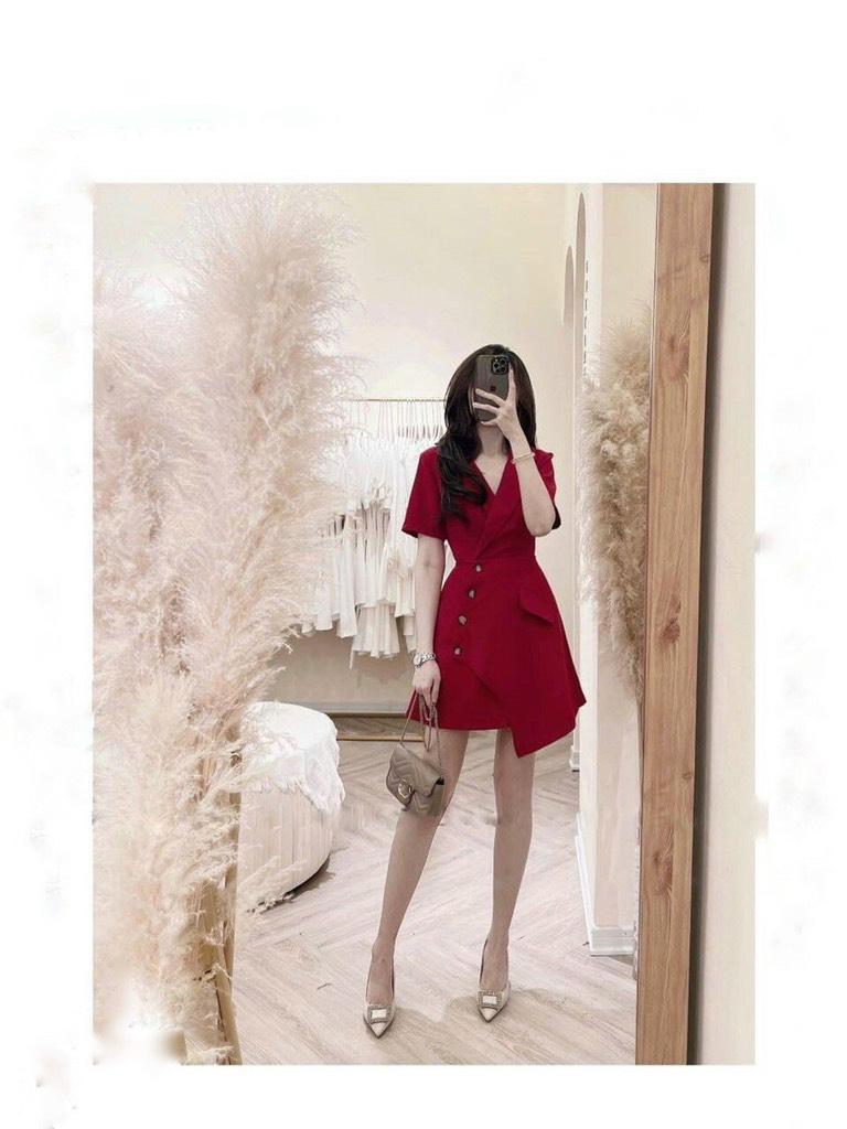 ĐẦM CỔ VEST KẾT NÚT ĐẮP TÀ 11397