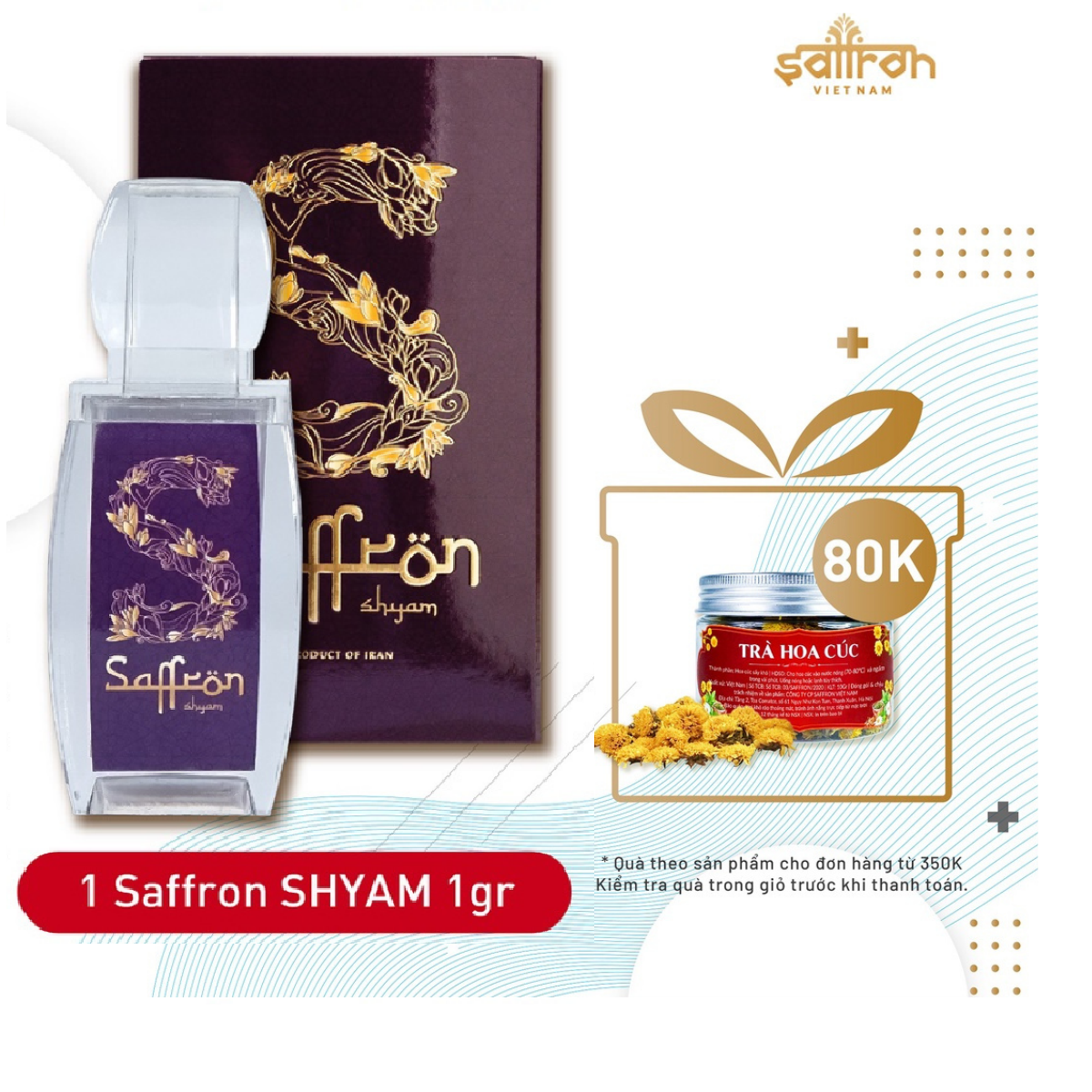 Nhụy Hoa Nghệ Tây Saffron SHYAM 1gram/hộp tặng trà hoa cúc thương hiệu Saffron Việt Nam