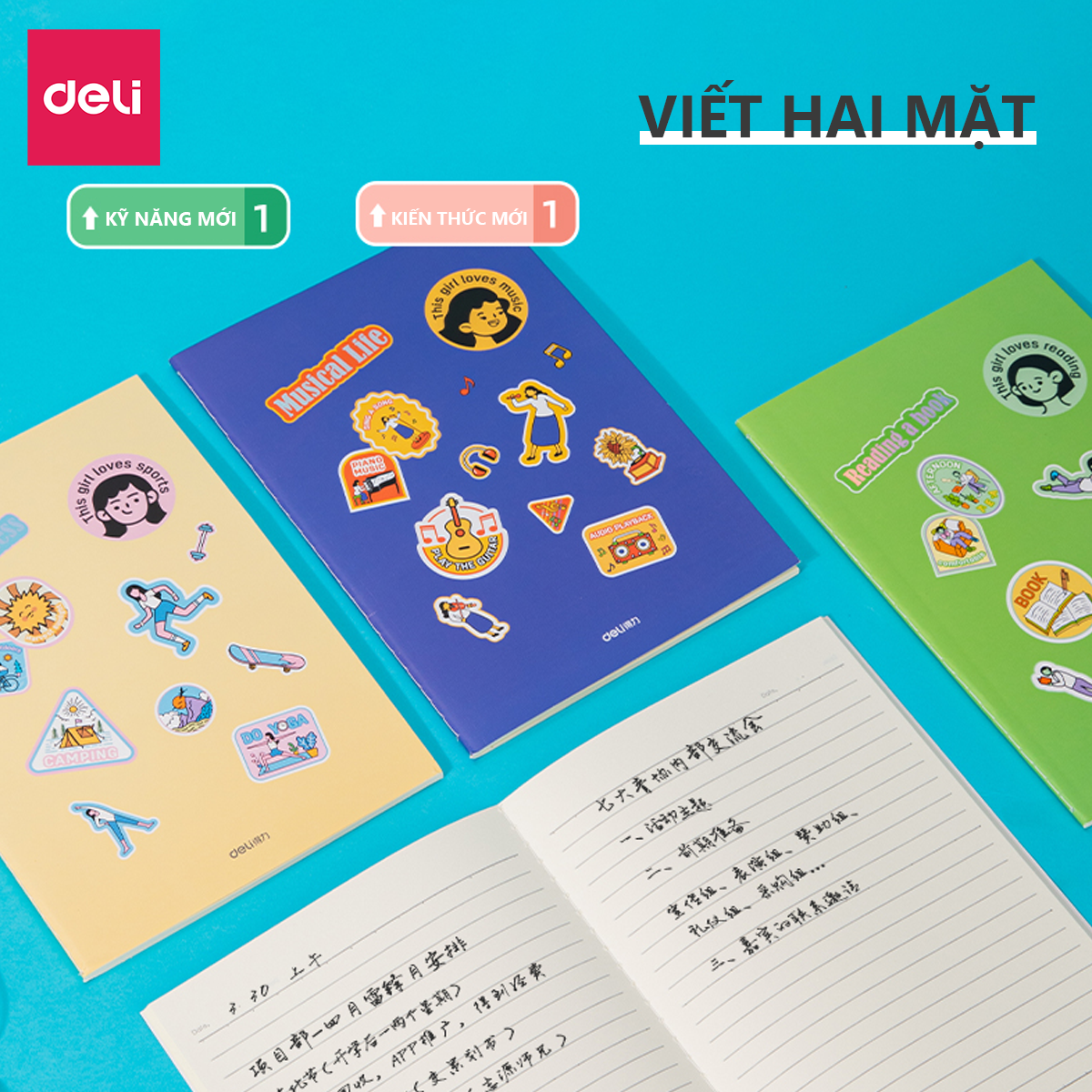Sổ tay ghi chép khâu gáy A5 80 trang 70gsm Deli - Nhiều màu - Phù hợp làm sổ kế hoach planner, viết nhật kí, sử dụng như tập vở học sinh - FA540