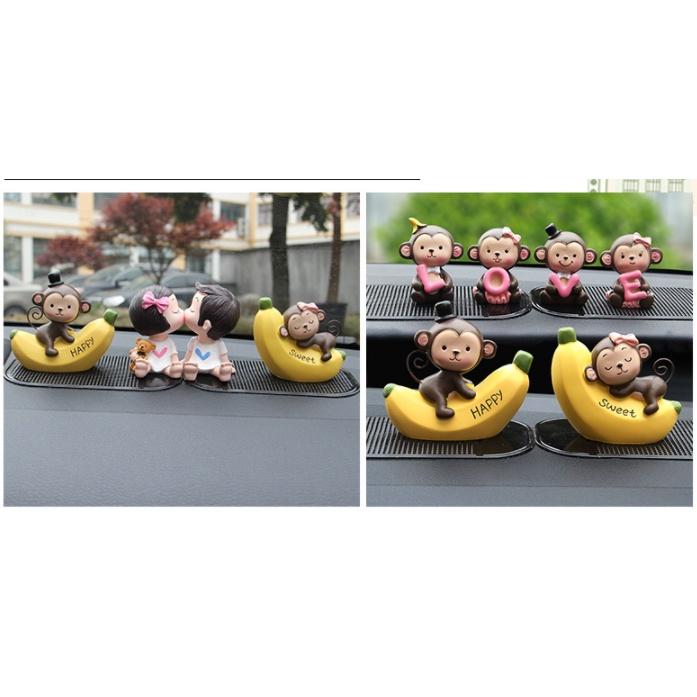 Set khỉ love trang trí taplo ô tô, táp lô xe hơi - Hoàng Đông Shop.