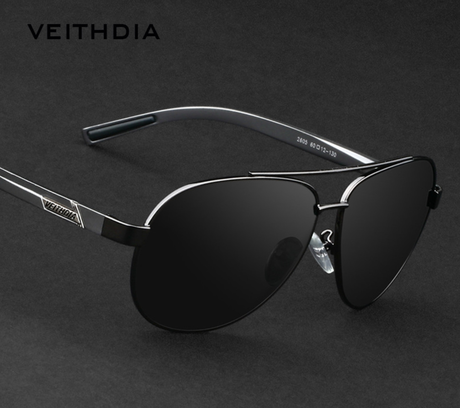 Kính mát nam phân cực thời trang chống tia UV chống chói Veithdia 2605 (pilot)