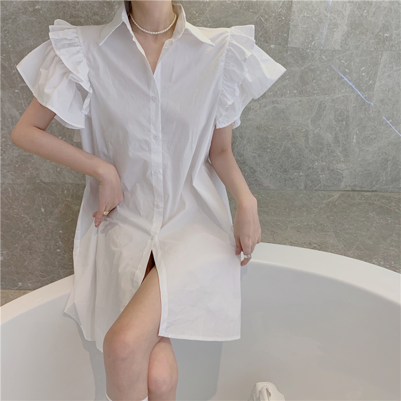 Đầm sơ mi tay bèo cực sang