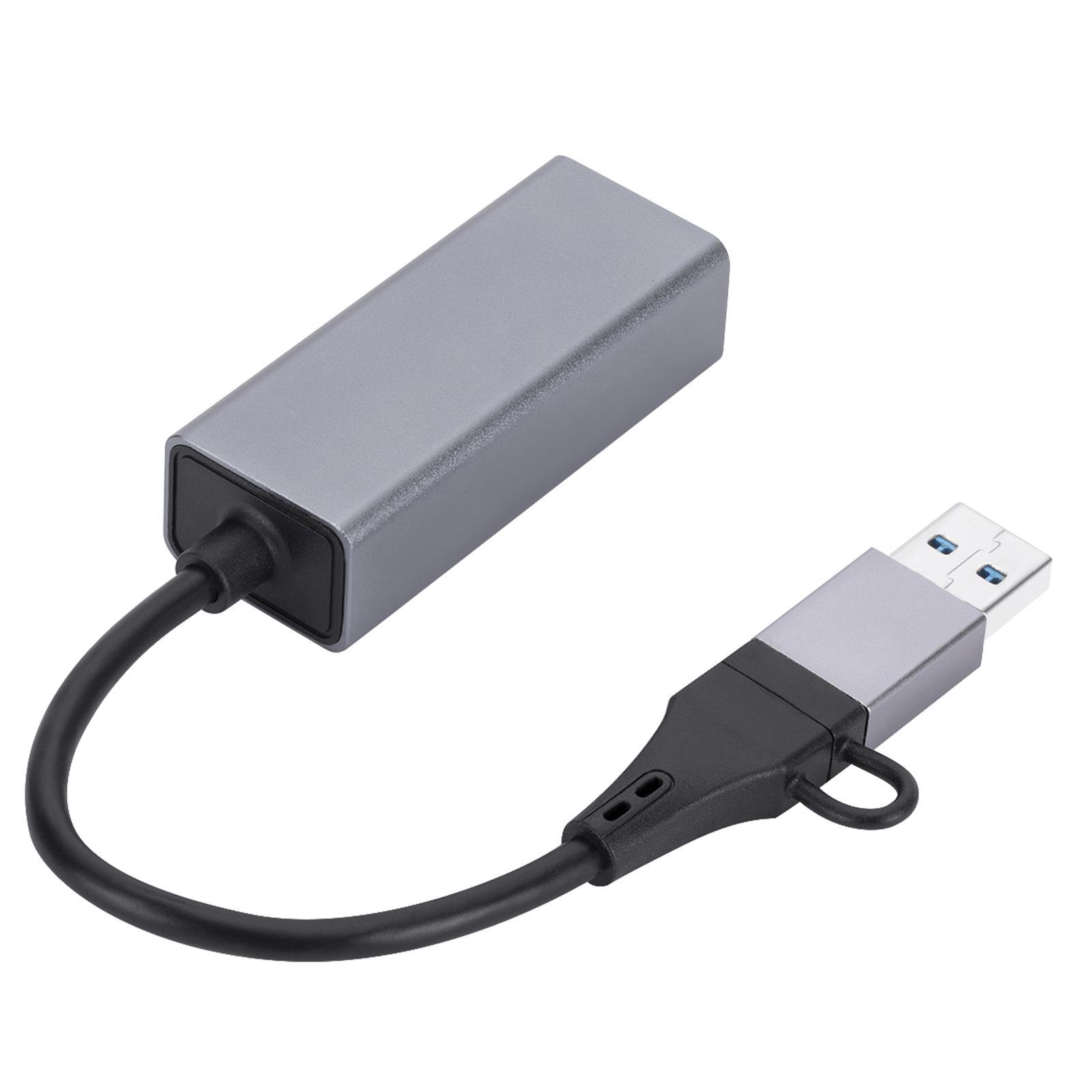 Aluminum Alloy USB C and USB to Adapter, 2 in1 Network Adapter Gigabit Network Adapter USB and USB C to Adapter for Laptop