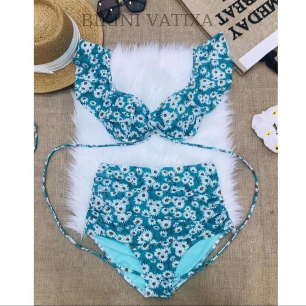 freeship Bikini, bồ bơi đi biển đẹp 2 mảnh cánh tiên hoa cúc xanh VATIXA BKN08