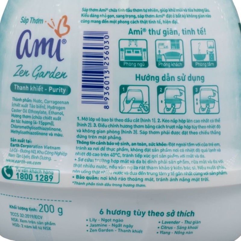 Combo 2 hộp Sáp thơm khử mùi Ami - Hương thơm chiết xuất thiên nhiên, Tỏa hương suốt nhiều tuần